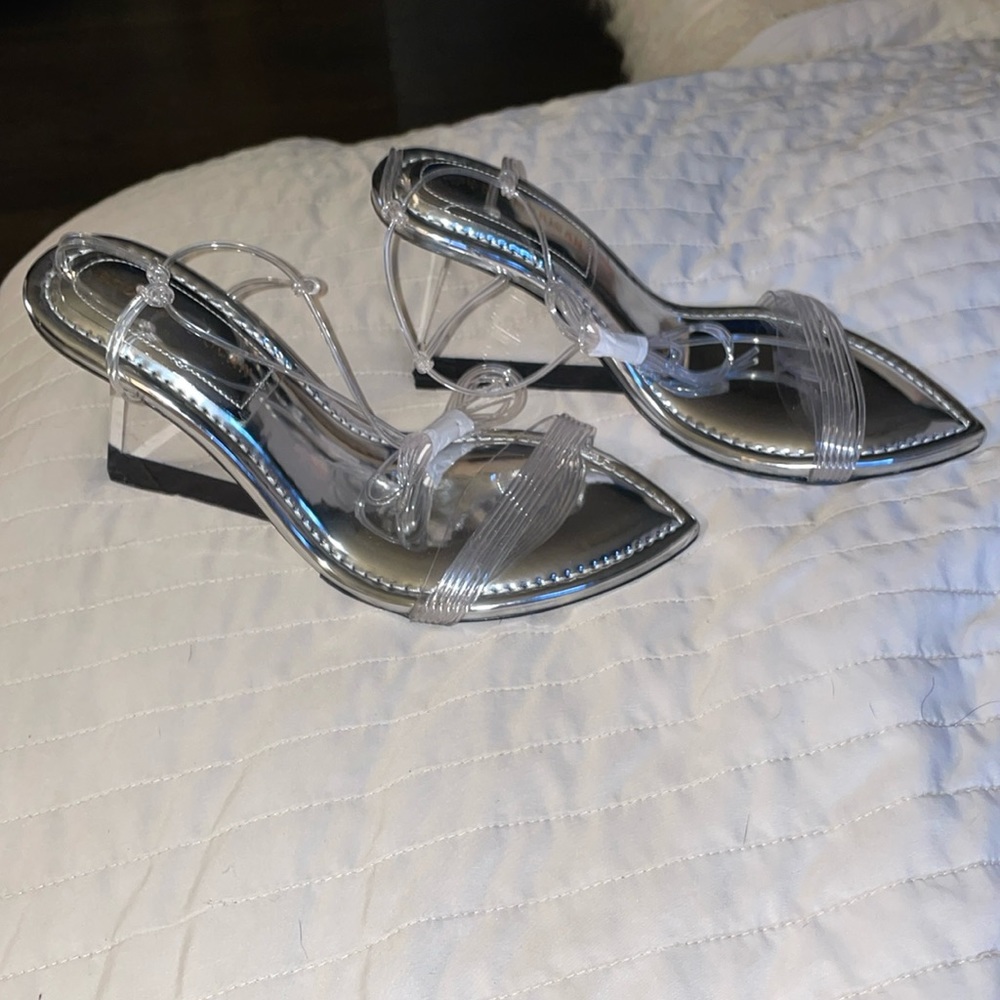 All American lucite heal strap tie up ankle shoe size 7 khole kardasian